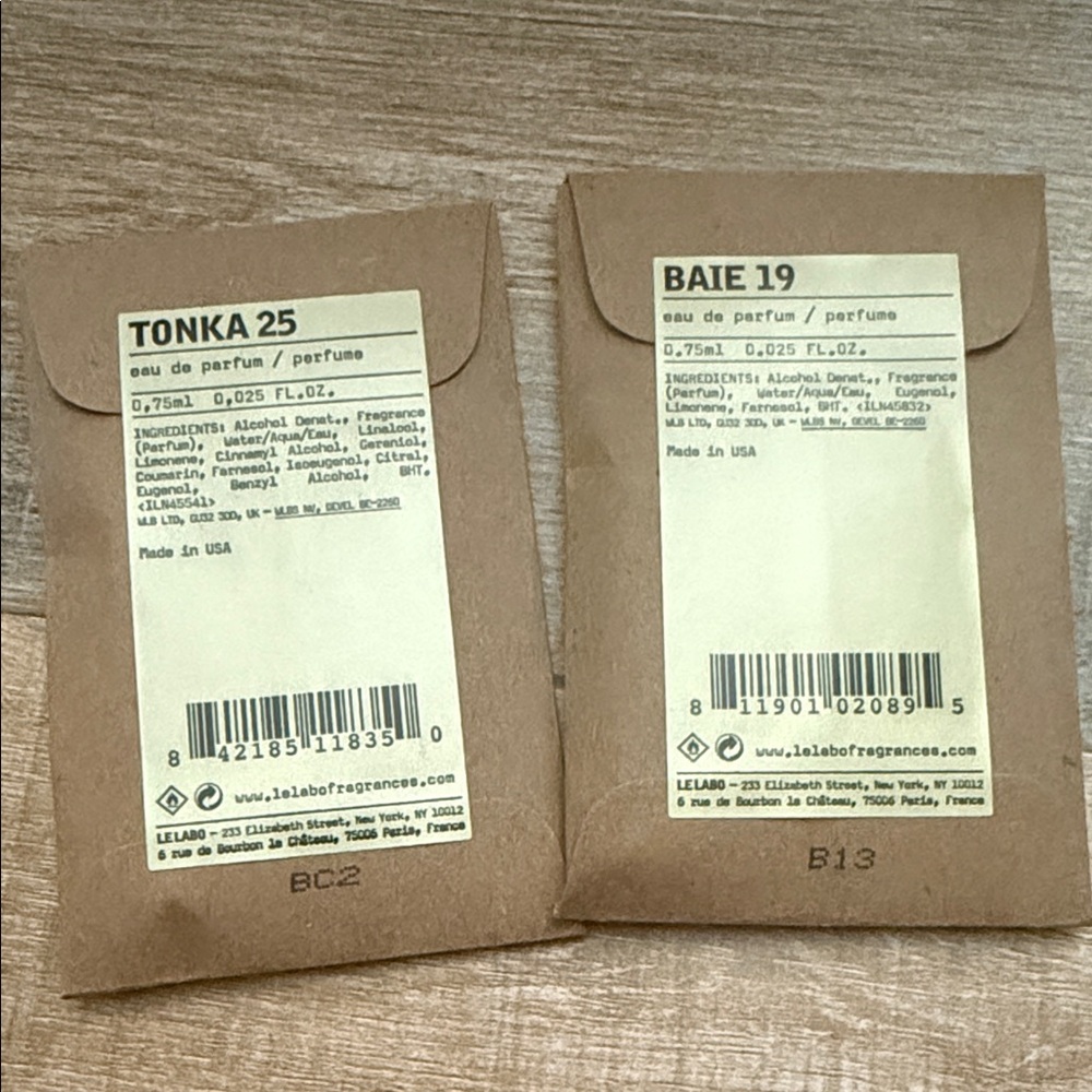 Le Labo Tonka 25 and Baie 19 Fragrance Duo